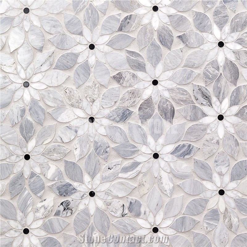 Wildflower Bardiglio And Carrara Mosaic Marble Tile