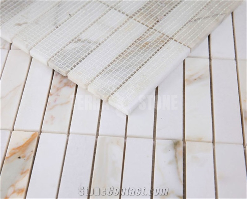 Calacatta Gold Marble Stacked Linear Mosaic Wall Tile