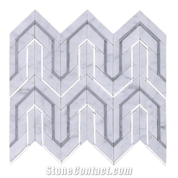 Dolomite, Wooden, & Athens Marble Waterjet Mosaic Tile