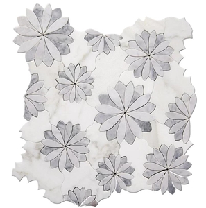 FLORAL ETERNITY WHITE CARRARA BARDIGLIO WATERJET MOSAIC TILE