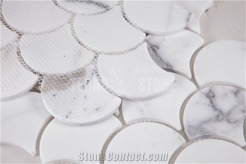Grand Fan Shape White Calcutta Marble Mosaic Wall Tile