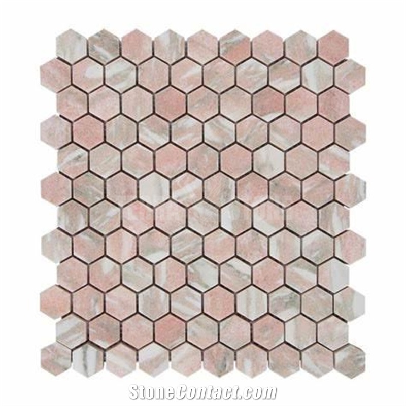 Herringbone Norwegian Rose Pink Marble Mosaic Floor Tile
