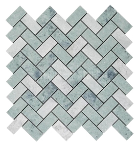 Herringbone Orient Green Marble Mosaic Bathroom Tiles