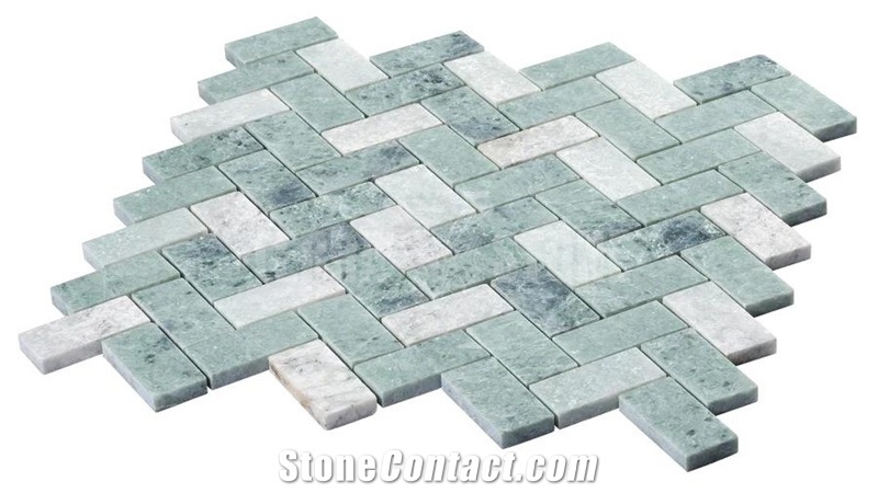 Herringbone Orient Green Marble Mosaic Bathroom Tiles