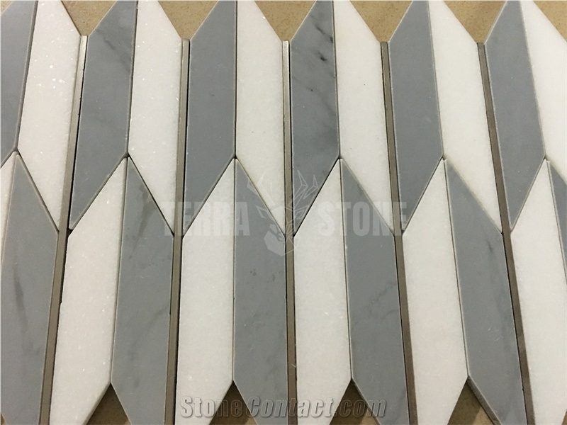Natural Marble Mosaic With Stainless Steel Chevron Tiles