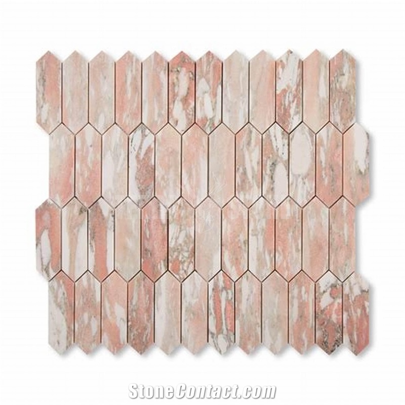 Norwegian Rose Marble Diamond Mosaic Bathroom Wall Tile