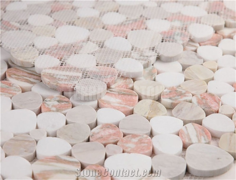 Norwegian Rose Marble Pink Stone Mosaic Pebble Pattern Tile