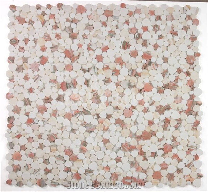 Norwegian Rose Marble Thassos White Stone Pebble Mosaic