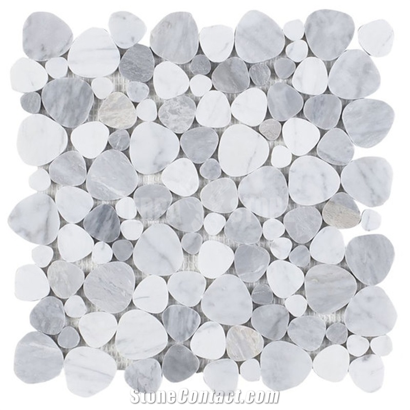 Pebble/Heart Pattern Marble Moaic White Black Mosaics