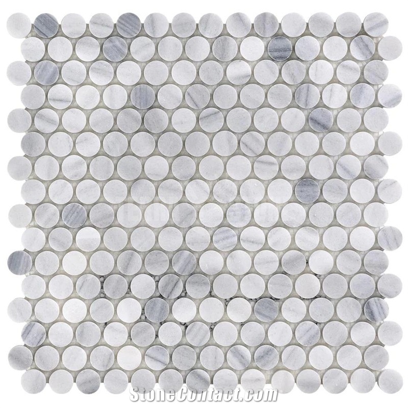 Penny Round Marmara White Marble Mosaic Tile