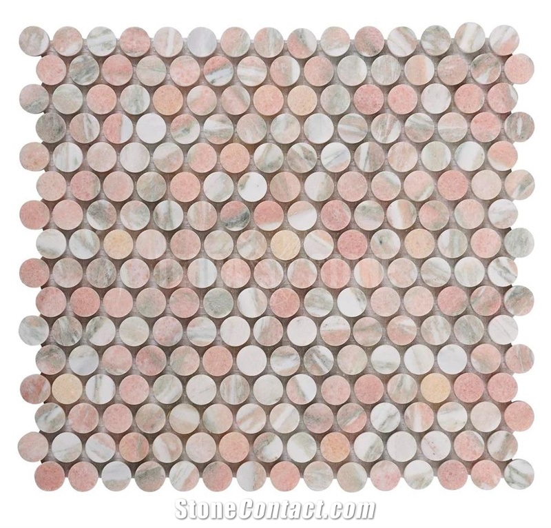 Penny Round Norwegian Rose Marble Mosaic 305X305x10mm
