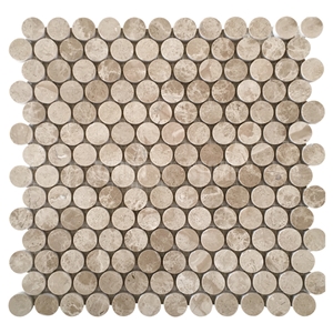 Penny Round Stone Mosaic Emperador Light Marble Floor Tile