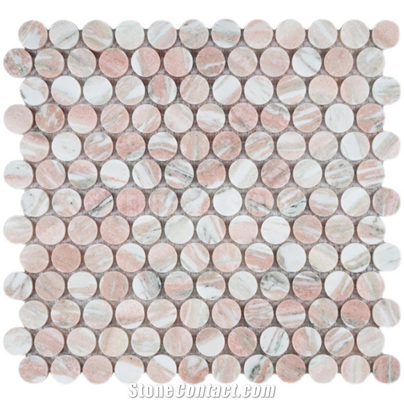 Rosa Norvegia Marble Red Pink Mosaic Penny Round Tile