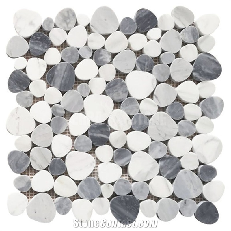 Thassos Crystal Pure White Marble Mosaic Pebble/Heart Shape