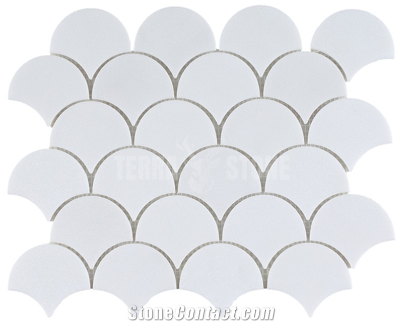 Thassos Pure White Marble Mosaic Tile Grand Fan Fish Scale
