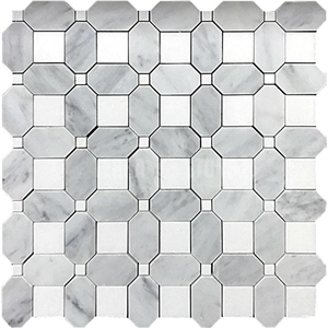 THASSOS SQUARE AND CARRARA OCTAGON MARBLE MOSAIC TILE