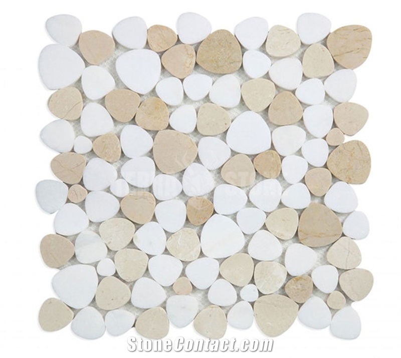 Thassos White And Beige Marble Pebble Mosaic