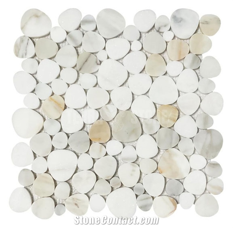 Thassos White And Beige Marble Pebble Mosaic