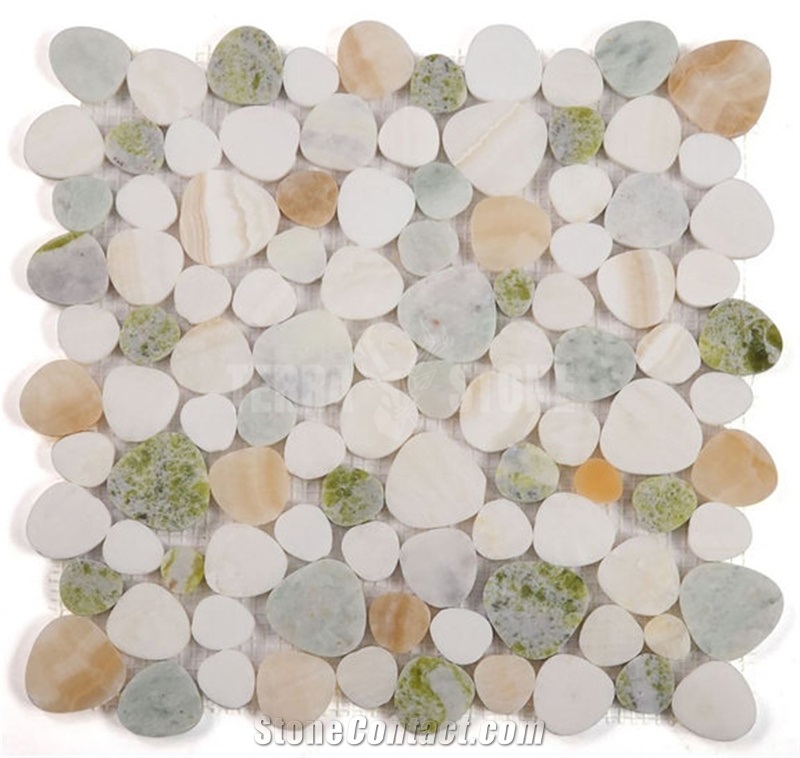 Volakas Marble Mosaic Pebble Heart Pattern Bathroom Tile