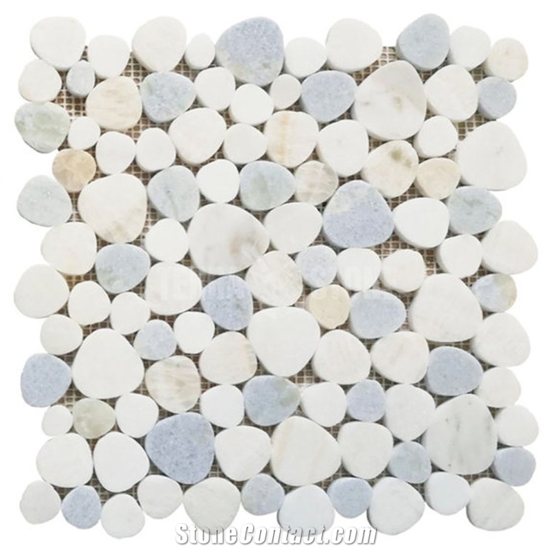 Volakas White Marble Wooden Stone Mosaic Pebble Design