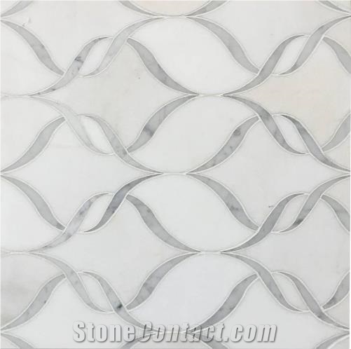 Waterjet Marble Mosaic Ribbon Thassos Carrara Stone Tile