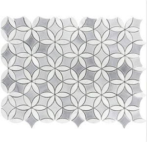 Waterjet ROMAN FLOWER BARDIGLIO & CARRARA MARBLE MOSAIC TILE