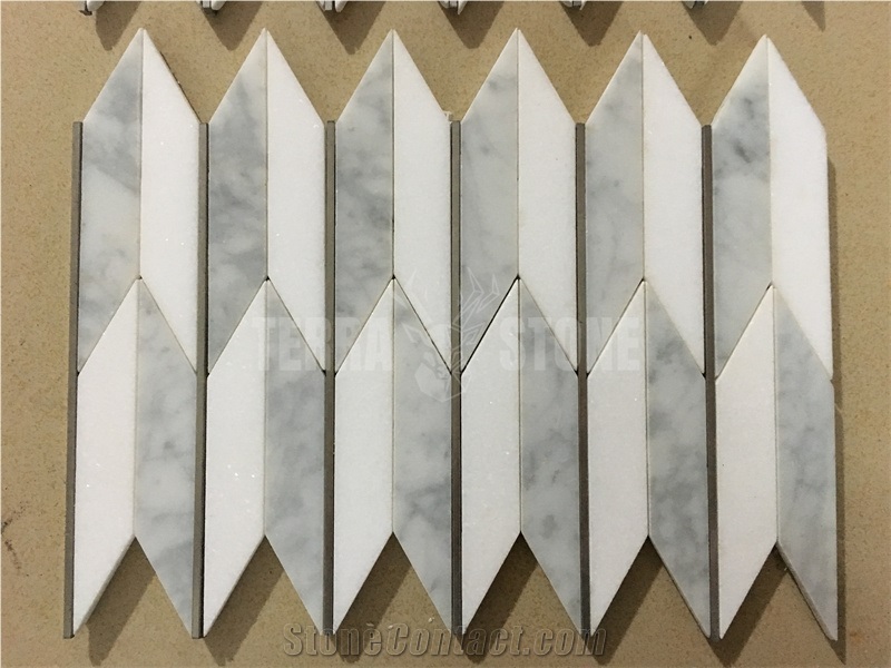 White And Grey Marble Mosaic Arrowhead Pattern Mosaics Tiles