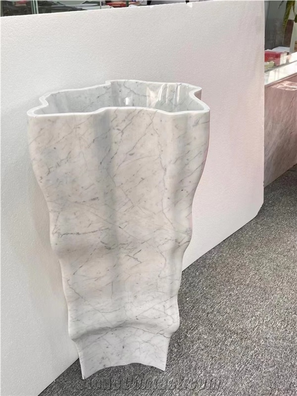 Customized White Marble Bathroom Free Standing Sink