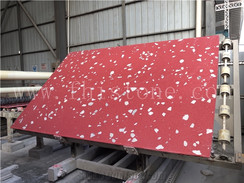 Red Terrazzo With White Marble Chips