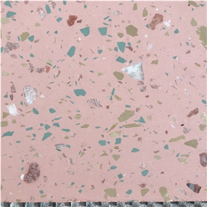 Pink Terrazzo With Multicolor Marble Chips Green&Brown
