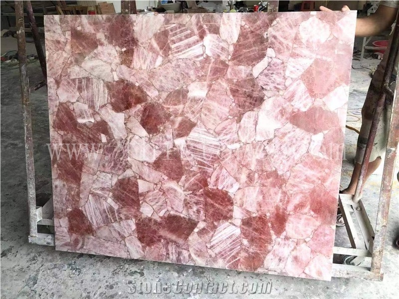 Backlit Pink Crystal Gemstone Slab Semiprecious Stone Slab