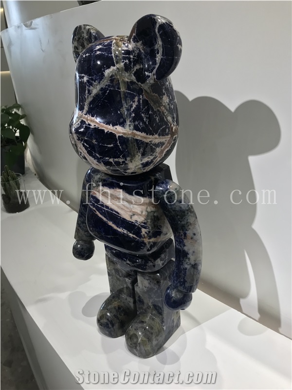 Blue Sodalite Granite Gloomy Bear Stone Animal Sculpture