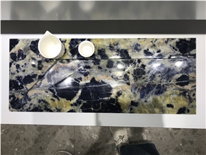 Blue Sodalite Stone Tea Tray Handmade Carved Large Tea Table Stone Gift