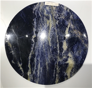 Sodalite Blue Granite Round Tea Tray Handcrafts Stoneworks