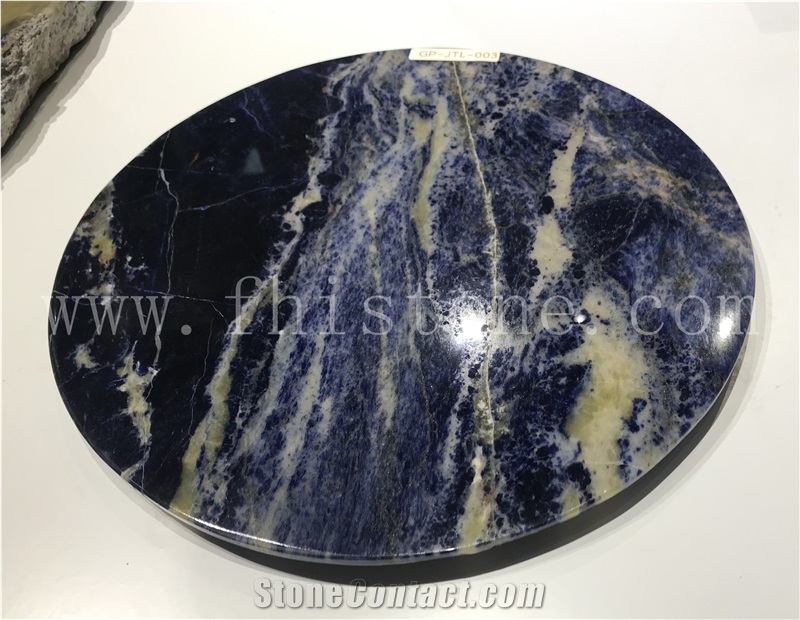Sodalite Blue Granite Round Tea Tray Handcrafts Stoneworks