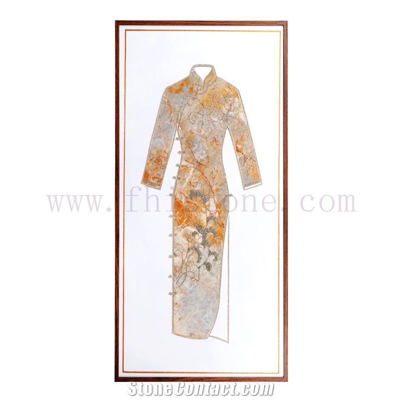 Stone Artwork Carved Gift Cheongsam Waterjet Marble Painting