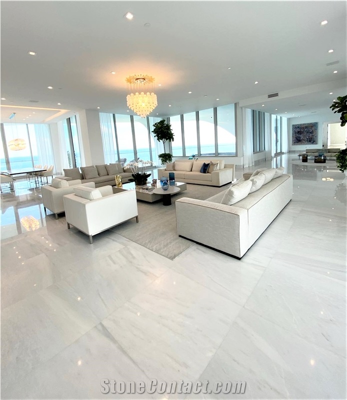 Dione White Marble Polished Floor Applications