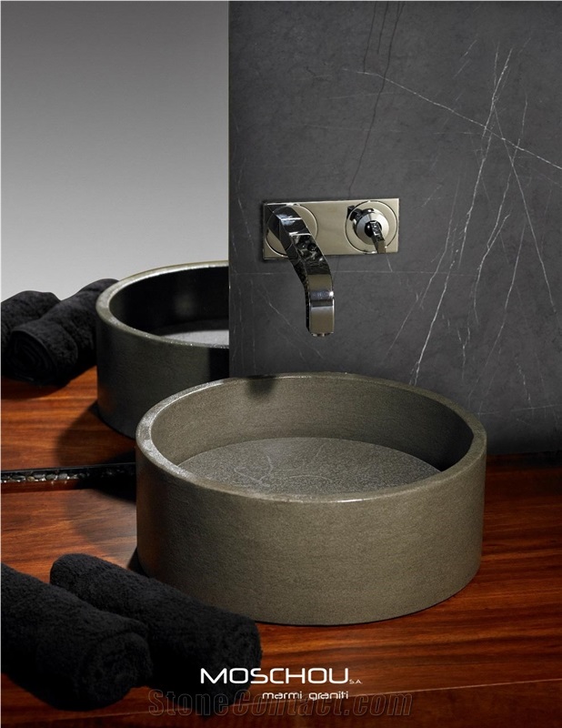 Grey Grafite Marble Round  Wash Basin And Backsplash