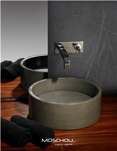 Grey Grafite Marble Round Wash Basin And Backsplash