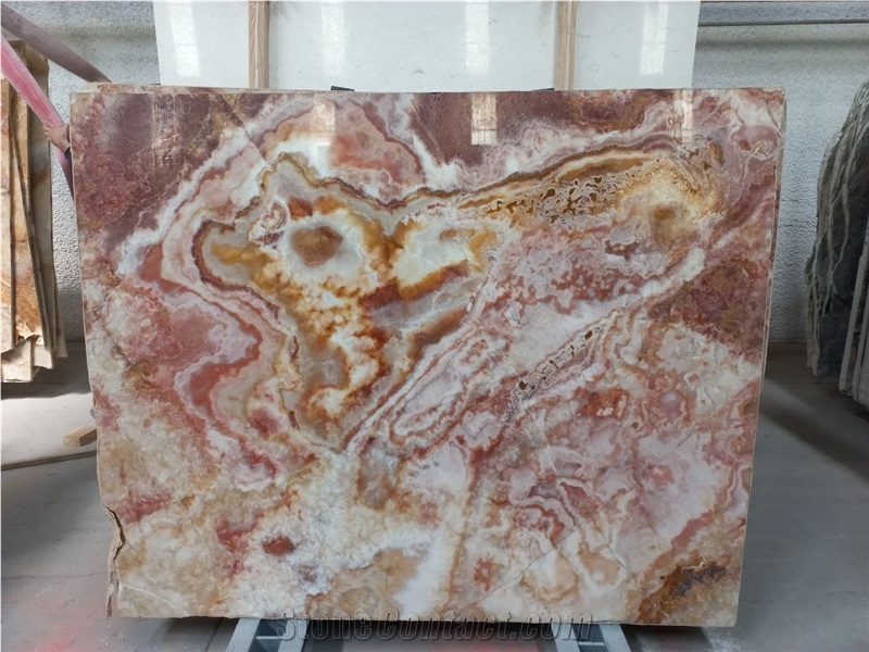 Onyx Slabs, Yellow And Red, Polished