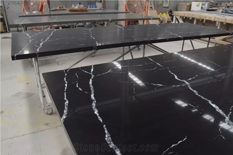 Nero Marquina Quartz Black Artificial Stone Slabs