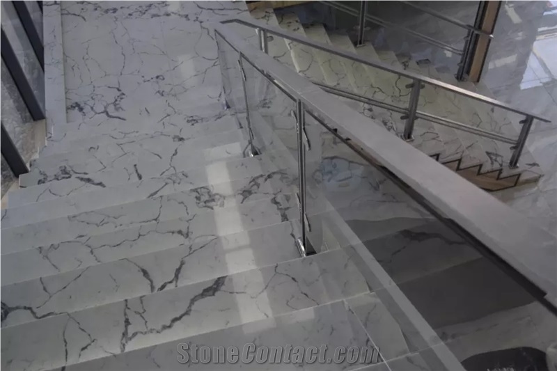 Yunfu Factory Artificial Calacatta White Quartz Stairs