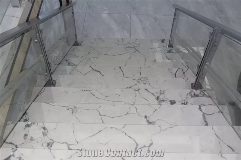 Yunfu Factory Artificial Calacatta White Quartz Stairs
