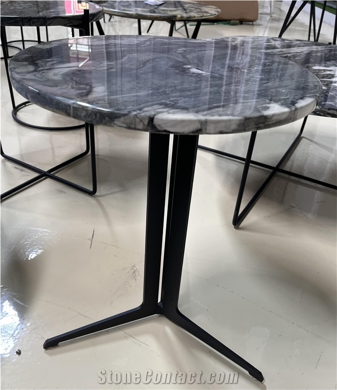 Da Vinci Marble  Round Top Iron Coffee Table