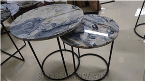 Exotic Da Vinci Marble Round Marble Top Iron Coffee Table