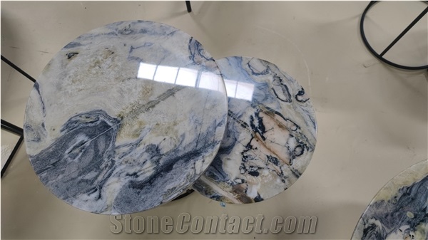 Exotic Da Vinci Marble Round Marble Top Iron Coffee Table