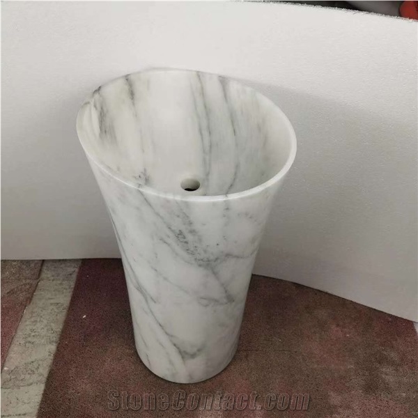 Freestanding White Marble Hand Wash Pedestal Basin