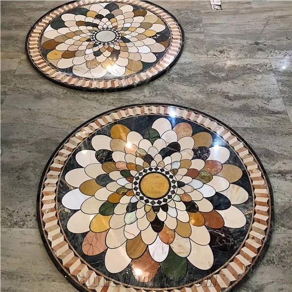 Hand Made Natural Stone Waterjet Marble Medallion For Floor
