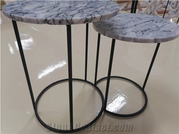 Marble Furniture Round Marble Top Iron Coffee Table Tops