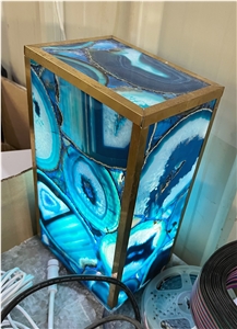 Blue Agate Semiprecious Stone Backlit Table Tops